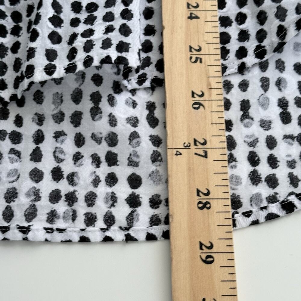 Chicos Top 2 Large Black White Dot Button Up Shirt Chicos Textured 3/4 Sleeve - Picture 4 of 7